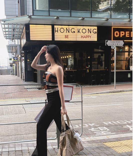 be happy Strappy Striped Tube Top