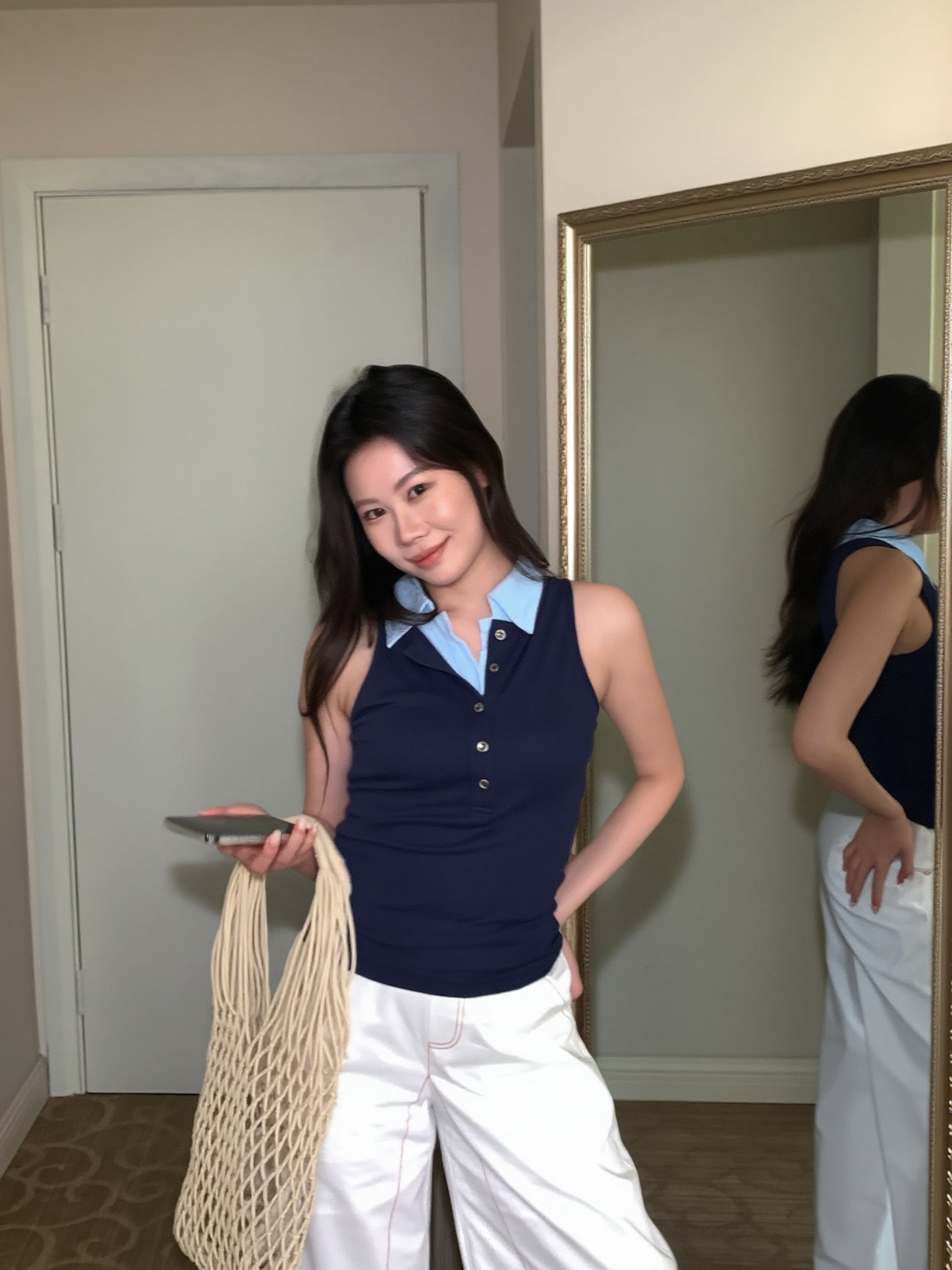 York 77 White Pants Red Topstitching