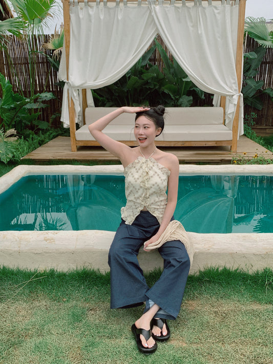 Less but better denim split-overlay trousers