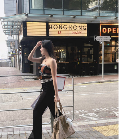 be happy Strappy Striped Tube Top