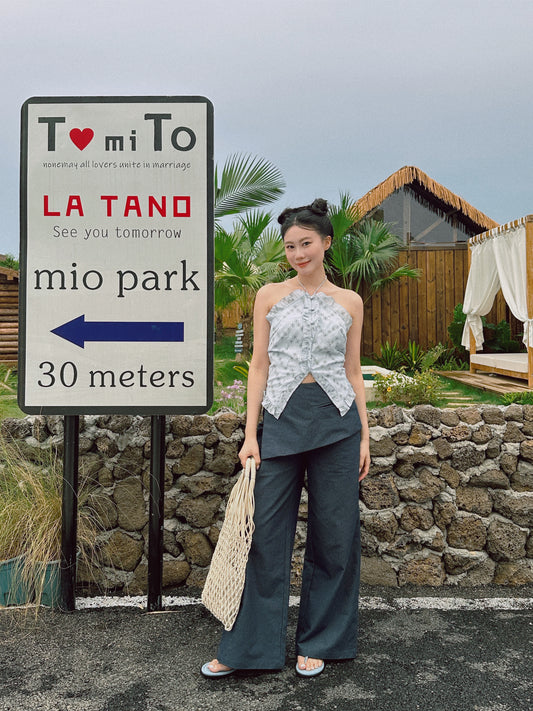 Less but better denim split-overlay trousers