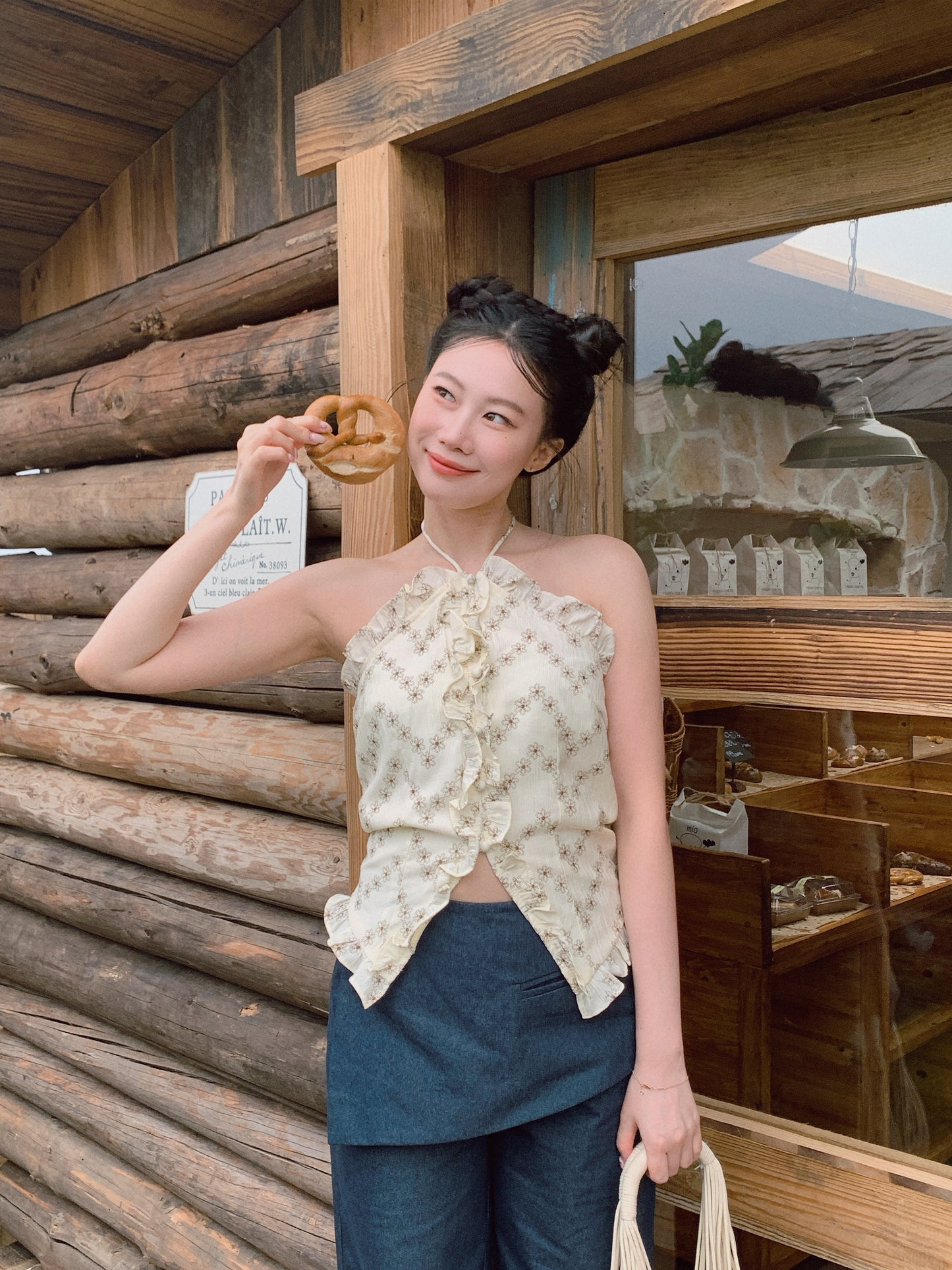 Less but better denim split-overlay trousers