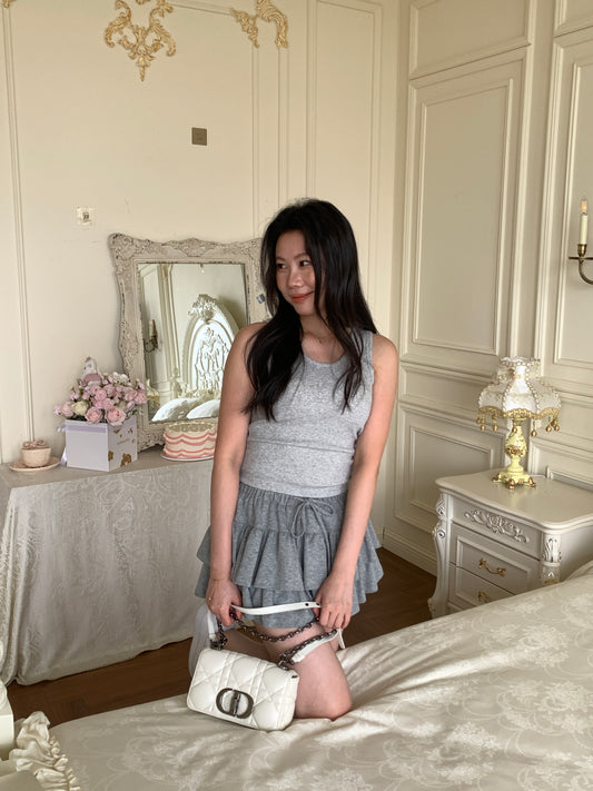 Ultra-Soft High-Elasticity Grey Flared Skirt (with Built-in Shorts)