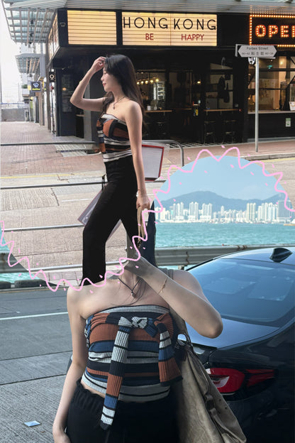 be happy Strappy Striped Tube Top