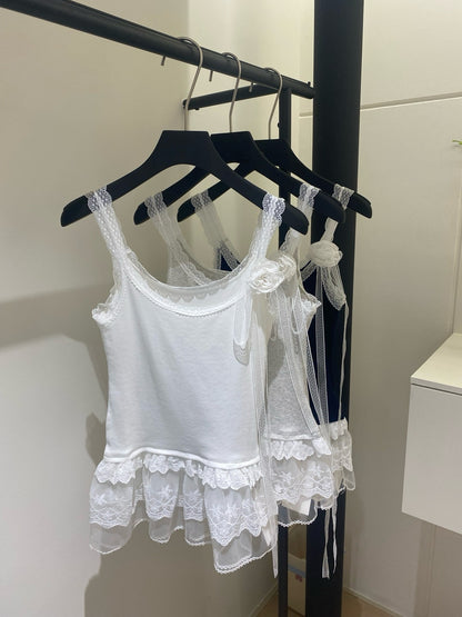 Lace Ribbon Vest (Including Lace White Rose Neck Collar)