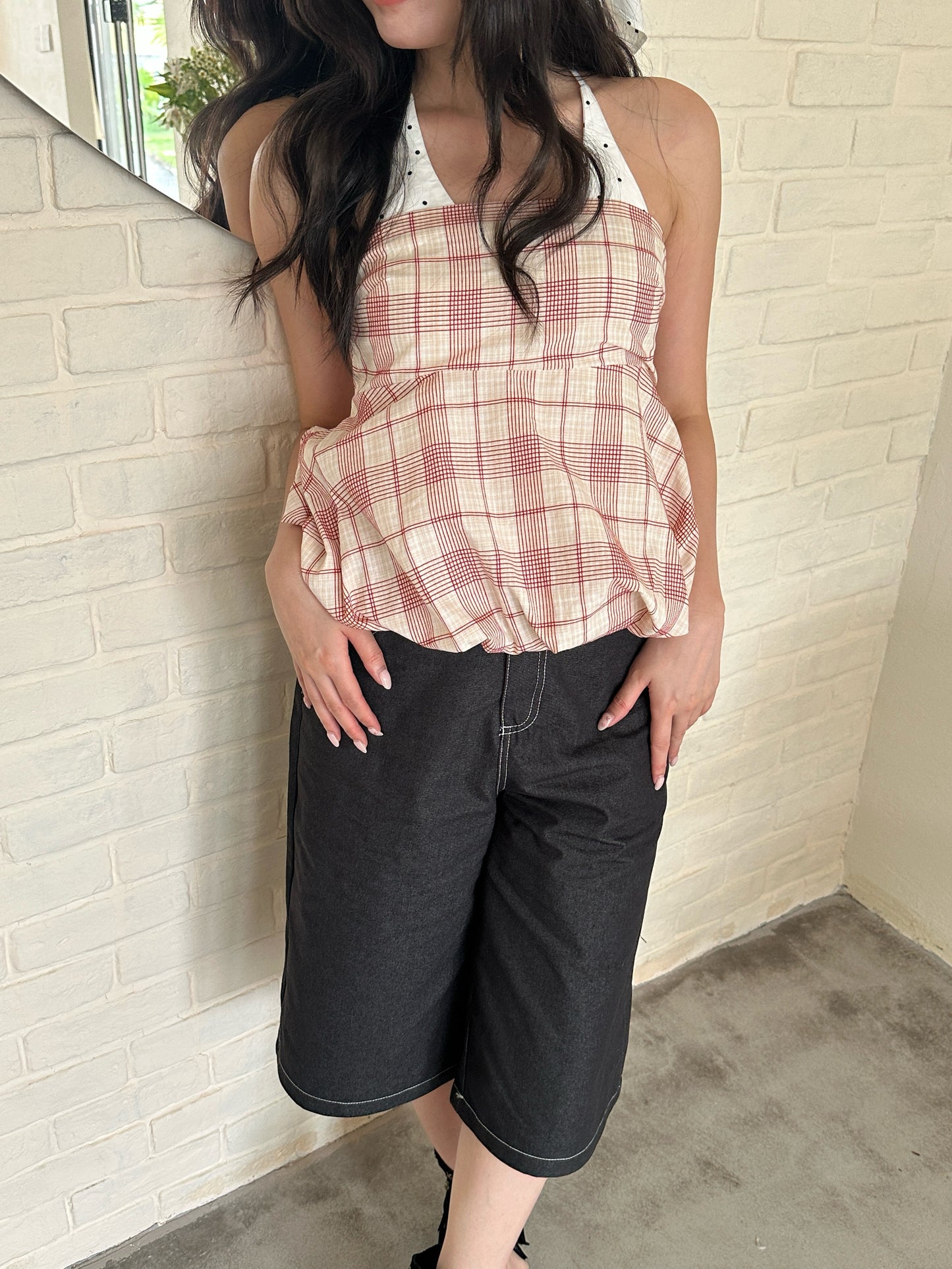 Evora project poka dot top & scarf set