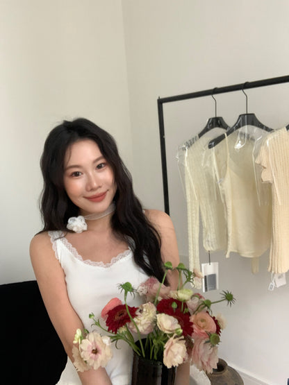 Lace Ribbon Vest (Including Lace White Rose Neck Collar)