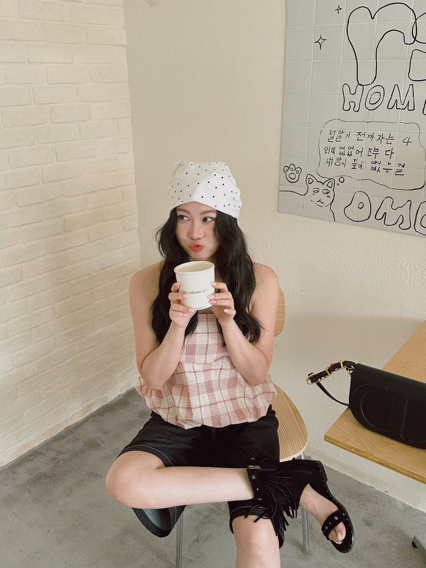 Evora project poka dot top & scarf set