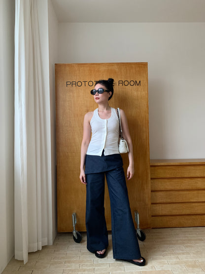 Less but better denim split-overlay trousers