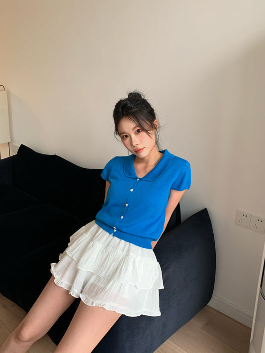 Bubble in the Blue~~~ Blue Dream~~ Whitening blue with white heart button top