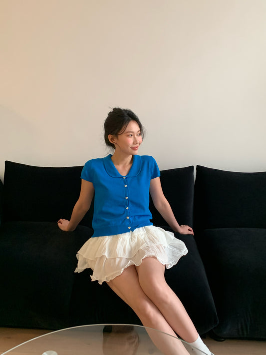 Bubble in the Blue~~~ Blue Dream~~ Whitening blue with white heart button top