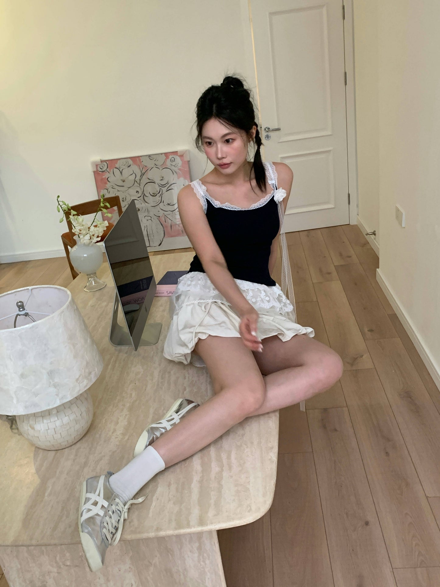 Lace Ribbon Vest (Including Lace White Rose Neck Collar)