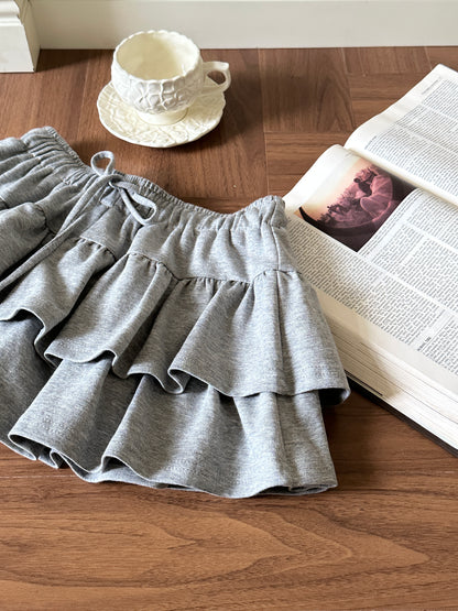 Ultra-Soft High-Elasticity Grey Flared Skirt (with Built-in Shorts)