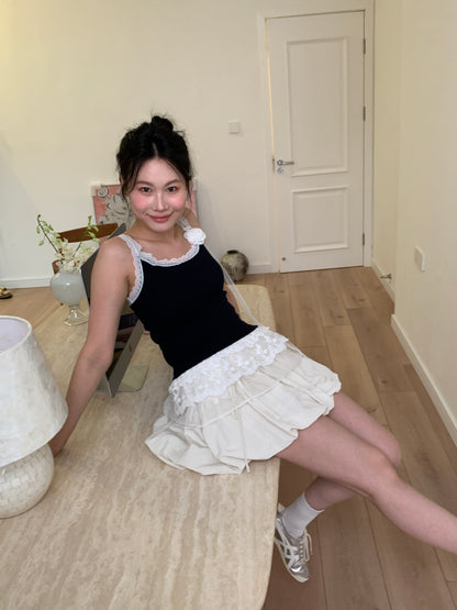 Lace Ribbon Vest (Including Lace White Rose Neck Collar)